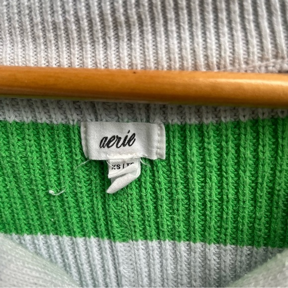 Aerie Green and White Striped Sweatshirt - Picture 2 of 3